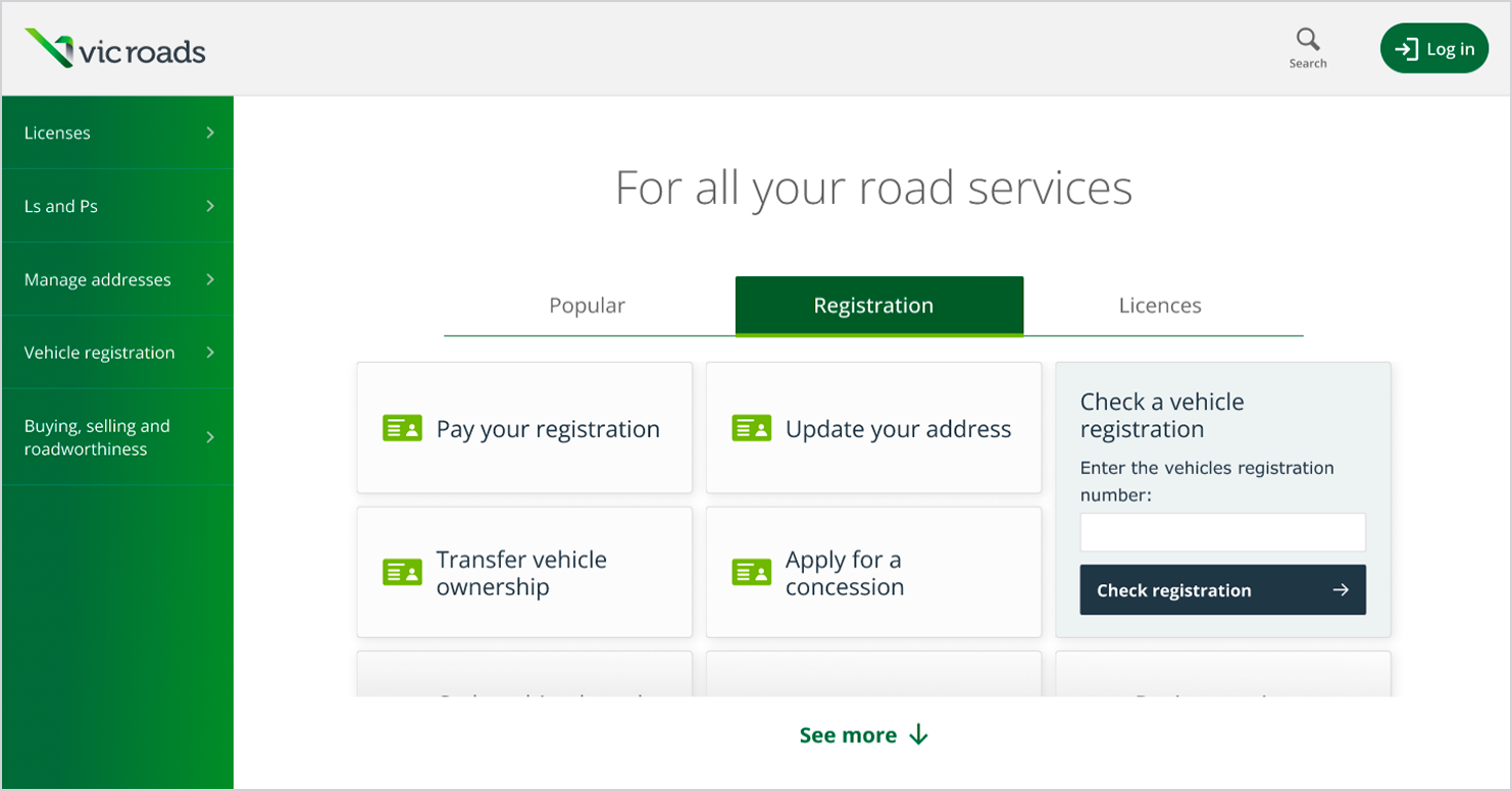Desktop VicRoads homepage